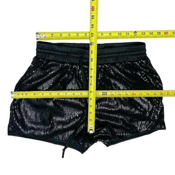 Pesion Sequin Shorts Black Pull On Elastic/Drawstring Waist Full Lining Size M - Picture 5 of 6